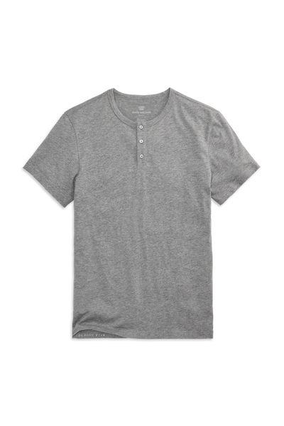 Gray Heather | Front view of Pima Short Sleeve Henley in Gray Heather