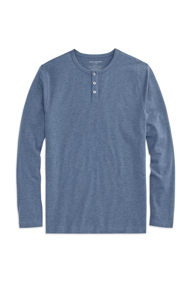 Ice Storm Heather| Front view of Silver Long Sleeve Henley in Ice Storm Heather
