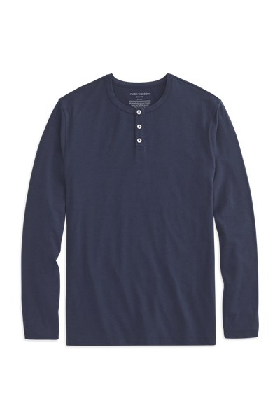 True Navy | Front view of SILVER Long Sleeve Henley in True Navy