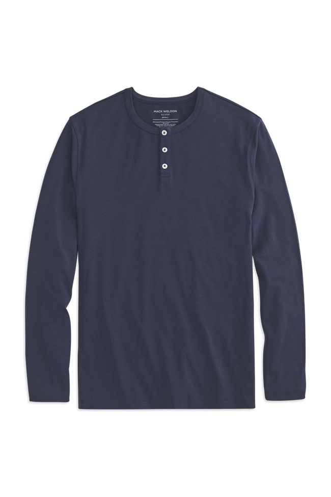 True Navy | Front view of SILVER Long Sleeve Henley in True Navy