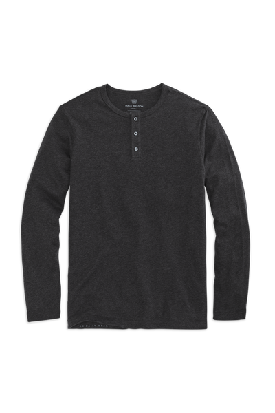 Charcoal Heather | Front view of Pima Long Sleeve Henley in Charcoal Heather