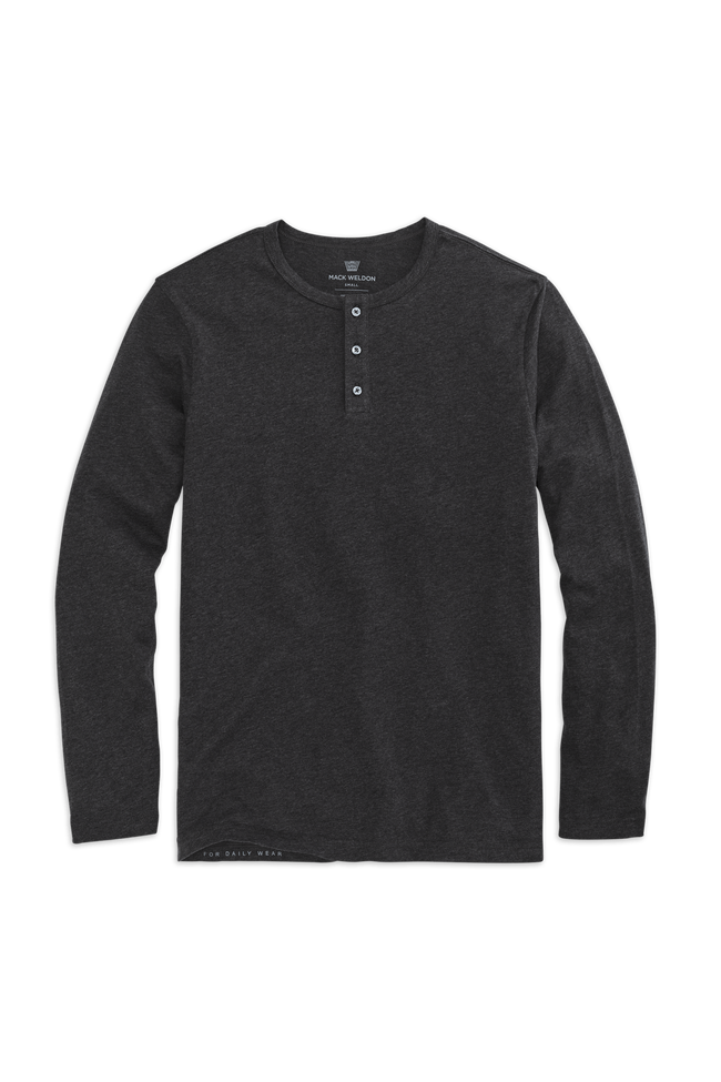Charcoal Heather | Front view of Pima Long Sleeve Henley in Charcoal Heather