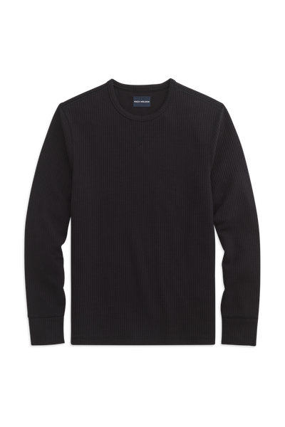 Front view of True Black in WARMKNIT Waffle Crew Neck Shirt