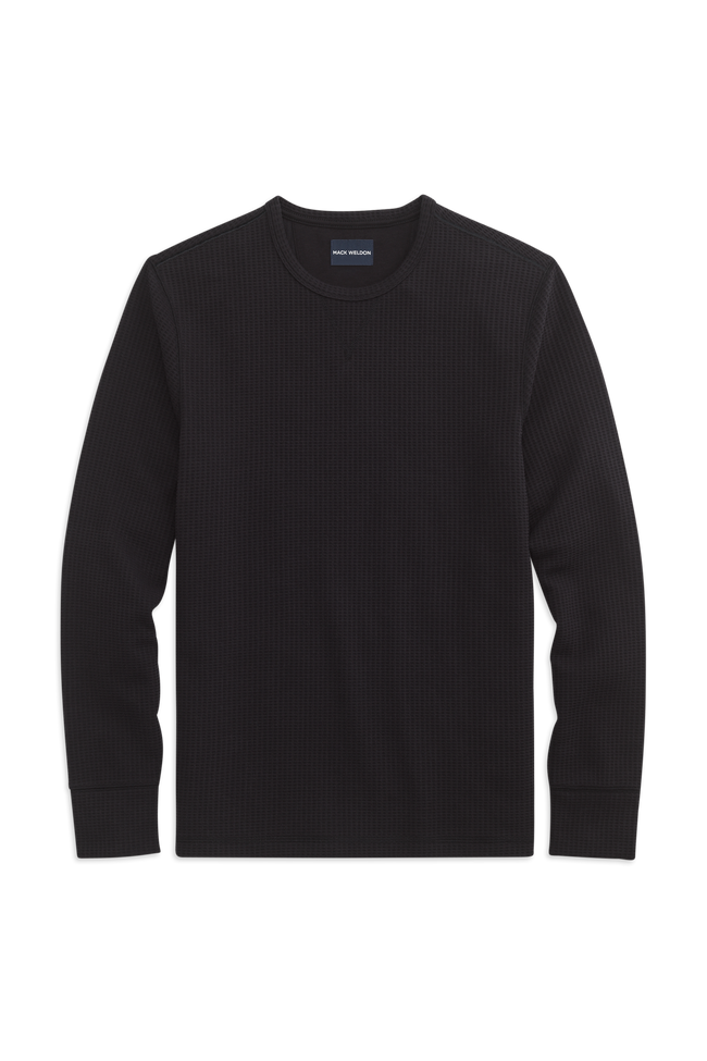 Front view of True Black in WARMKNIT Waffle Crew Neck Shirt