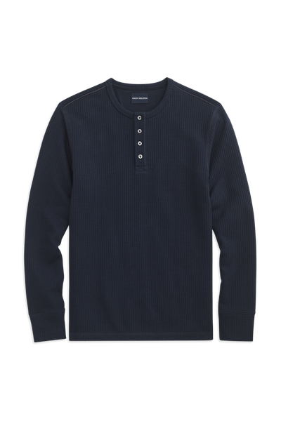 Front view of WARMKNIT  Waffle Henley in Total Eclipse