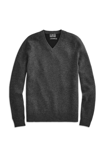 Charcoal Heather | Front view of Tech Cashmere V Neck Sweater in Charcoal Heather