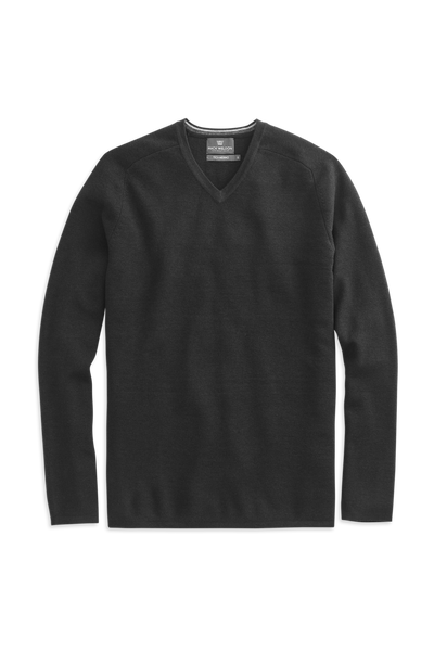 True Black | Front view of Tech Merino V-Neck Sweater in True Black