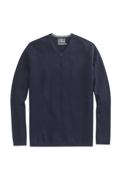 Total Eclipse Blue | Front view of Tech Merino V-Neck Sweater in Total Eclipse Blue