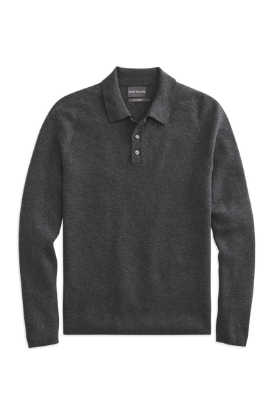 Charcoal Heather | Front view of Tech Merino Sweater Polo in Charcoal Heather