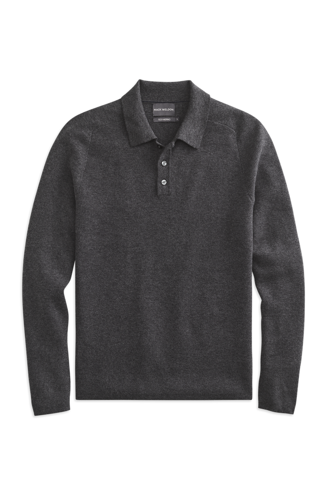 Charcoal Heather | Front view of Tech Merino Sweater Polo in Charcoal Heather