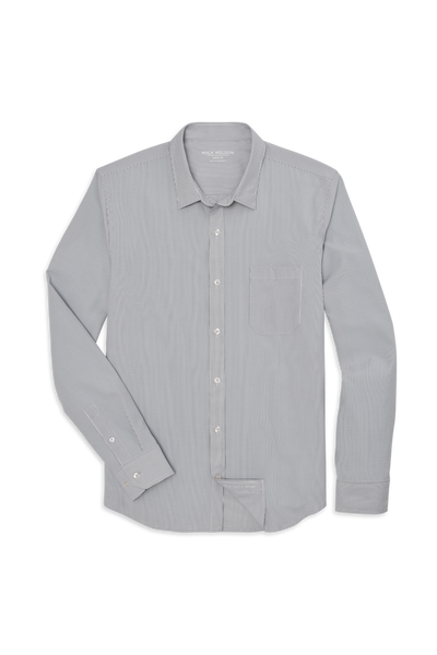 True Navy Ticker Tape | Front view of AIRFLEX Shirt in True Navy Ticker Tape