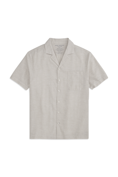 Front view of Tech Linen Camp Shirt in Latte