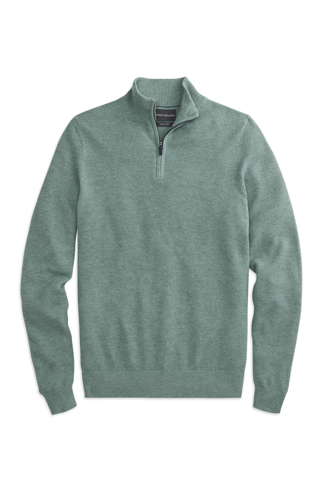 Front view of a Tech Linen Half Zip in the color Minted Heather