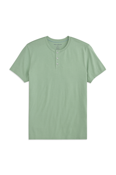Basil | Front view of Pima Short Sleeve Henley in Basil