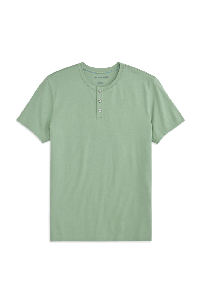 Basil | Front view of Pima Short Sleeve Henley in Basil
