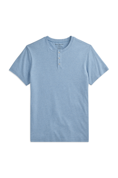 Seaplane Heather | Front view of Pima Short Sleeve Henley in Seaplane Heather