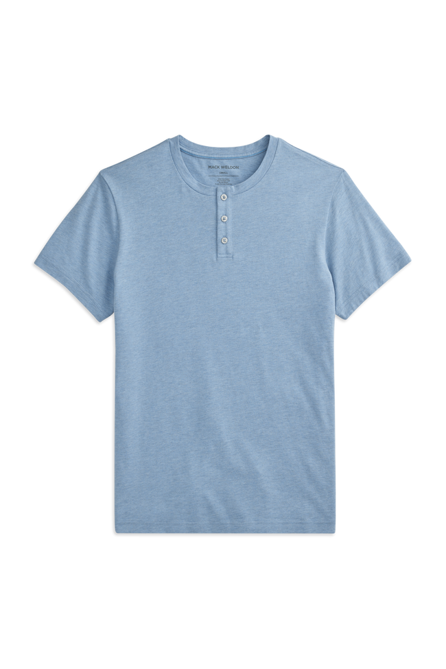 Seaplane Heather | Front view of Pima Short Sleeve Henley in Seaplane Heather