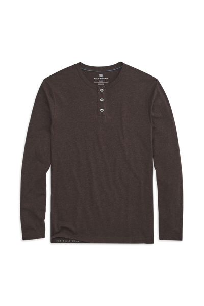 Mocha Heather | Front view of Pima Long Sleeve Henley in Mocha Heather