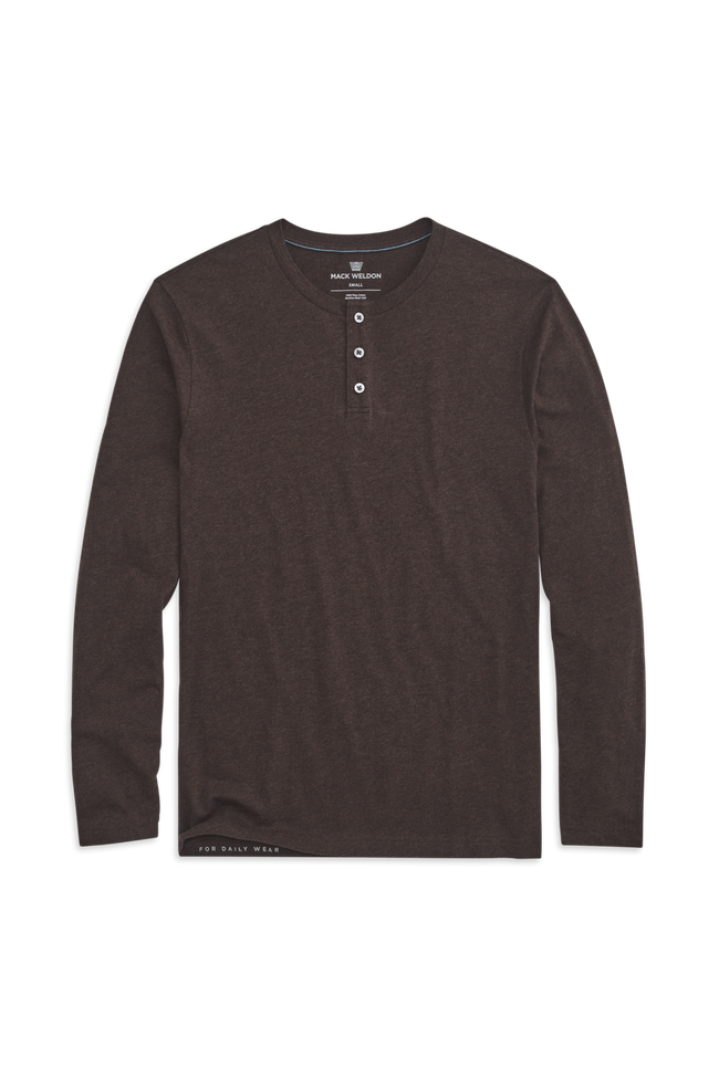Mocha Heather | Front view of Pima Long Sleeve Henley in Mocha Heather