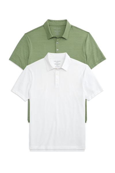 Front view of 2-pack AIRKNITˣ Polo in Bright White / Basil