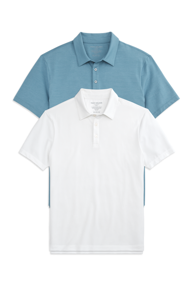 Front view of 2-pack AIRKNITˣ Polo in Bright White / Oasis