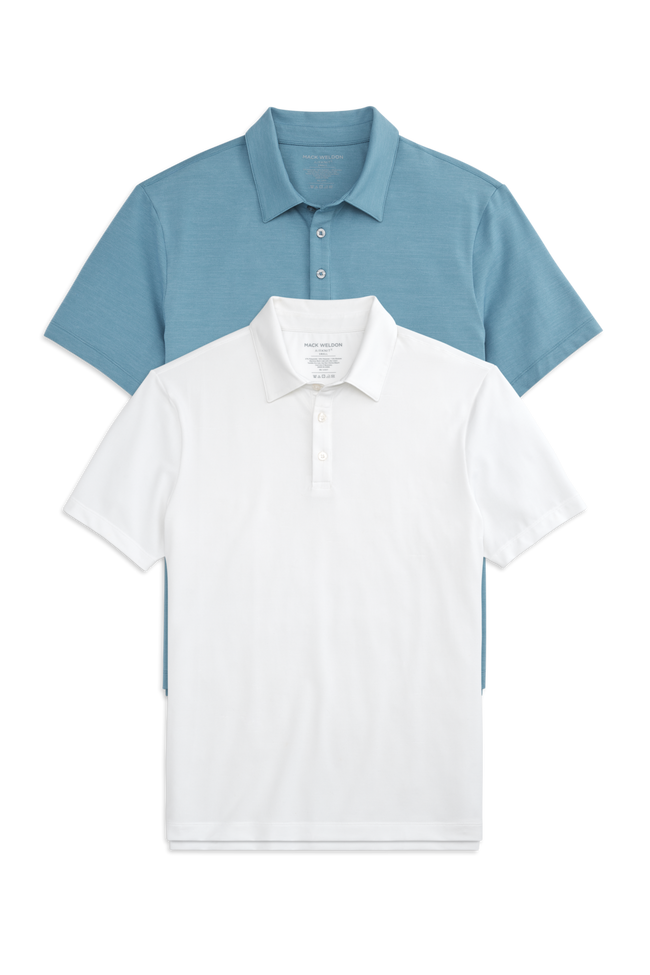 Front view of 2-pack AIRKNITˣ Polo in Bright White / Oasis