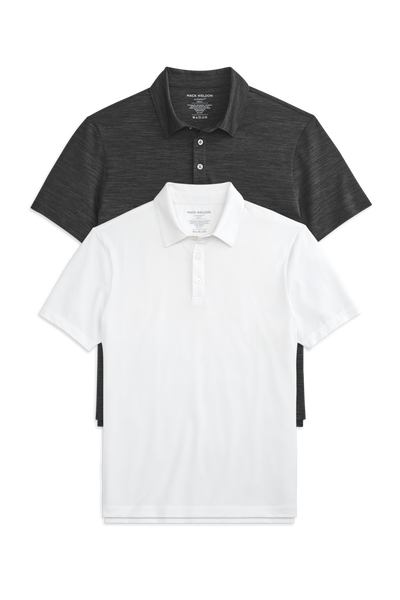 Front view of 2-pack AIRKNITˣ Polo in Bright White / Anthracite Gargoyle