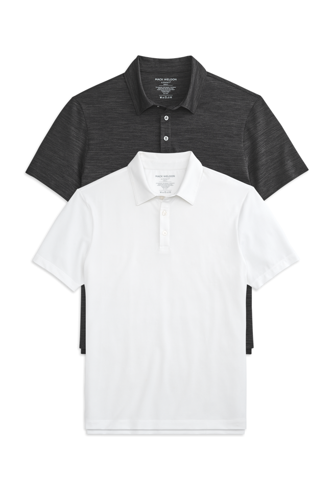 Front view of 2-pack AIRKNITˣ Polo in Bright White / Anthracite Gargoyle