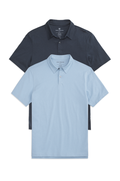 Front view of 2-Pack Pima T-Shirt Polo Clear Day / Total Eclipse Blue
