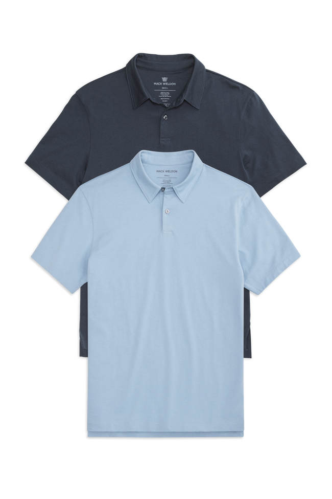 Front view of 2-Pack Pima T-Shirt Polo Clear Day / Total Eclipse Blue