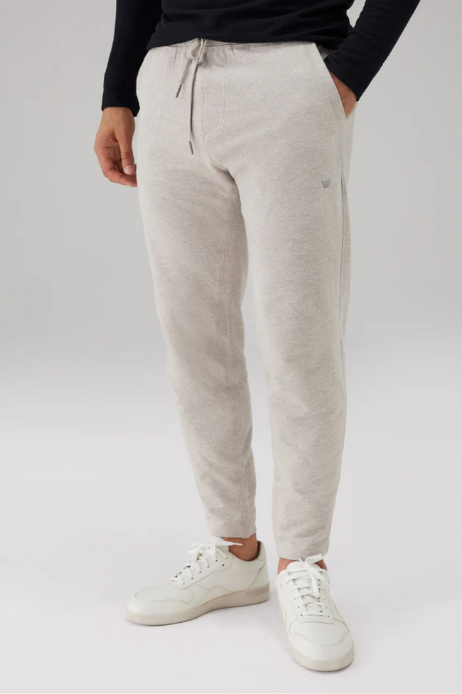 man wearing cream sweatpants