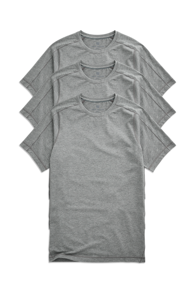 Front view of 3-Pack 18-Hour Jersey Crew Neck Undershirt in Grey Heather