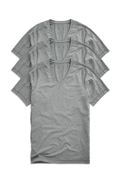 Front view of 3-Pack 18-Hour Jersey V-Neck Undershirt in Grey Heather