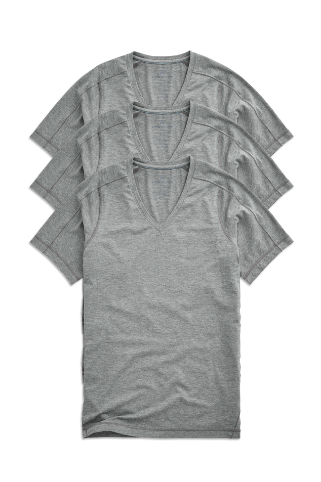 Front view of 3-Pack 18-Hour Jersey V-Neck Undershirt in Grey Heather