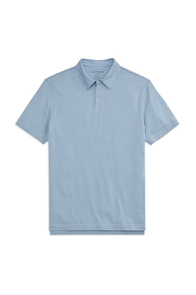 Front view of Pima T-Shirt Polo in First Frost / Agave - Pinpoint Stripe 