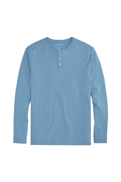 Blue Heaven | Pima Henley Front Laydown in the color Blue Heaven