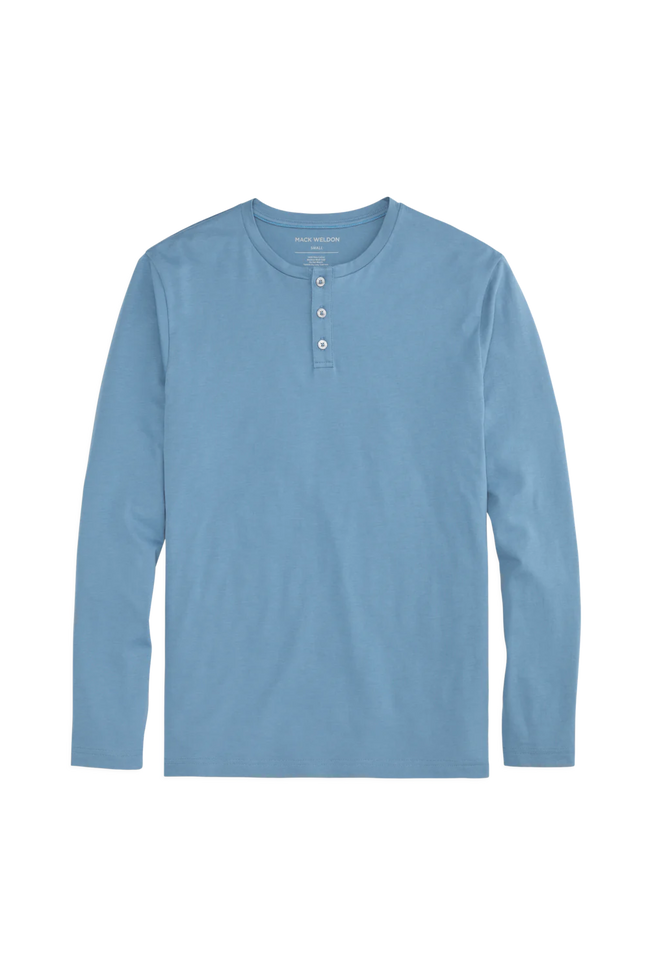 Blue Heaven | Pima Henley Front Laydown in the color Blue Heaven