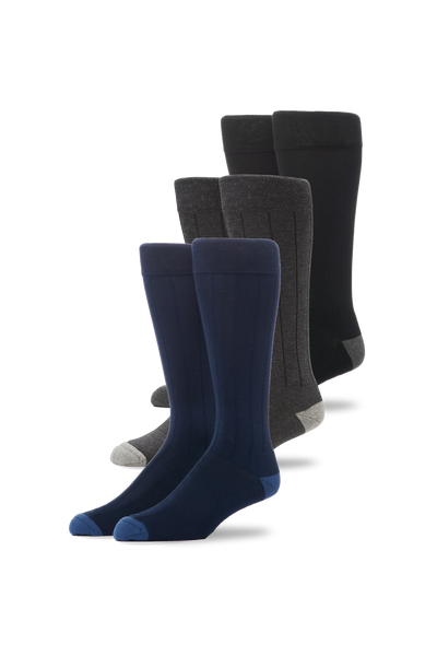 Front view of 3-Pack SILVER Extended Crew Dress Sock in Fade to Black