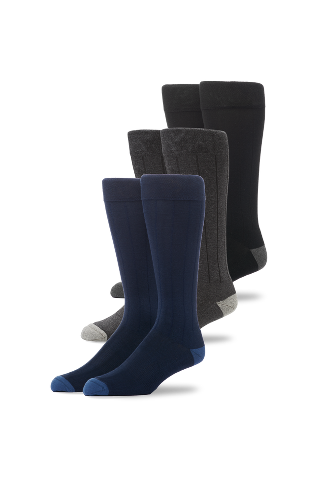 Front view of 3-Pack SILVER Extended Crew Dress Sock in Fade to Black