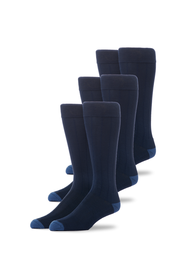 Front view of 3-Pack SILVER Extended Crew Dress Sock in True Navy