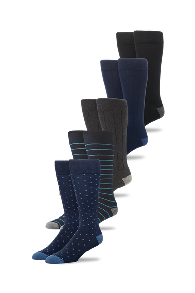 Front view of 5-Pack SILVER Extended Crew Dress Sock in Mon-Fri