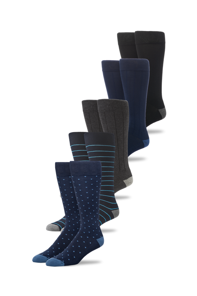 Front view of 5-Pack SILVER Extended Crew Dress Sock in Mon-Fri