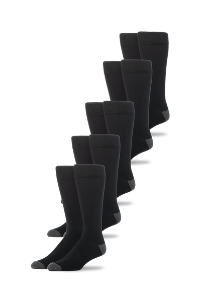 Front view of 5-Pack SILVER Extended Crew Dress Sock in True Black