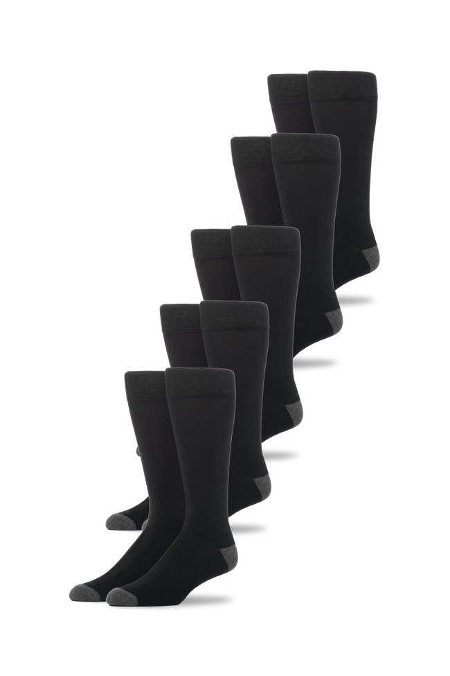 Front view of 5-Pack SILVER Extended Crew Dress Sock in True Black