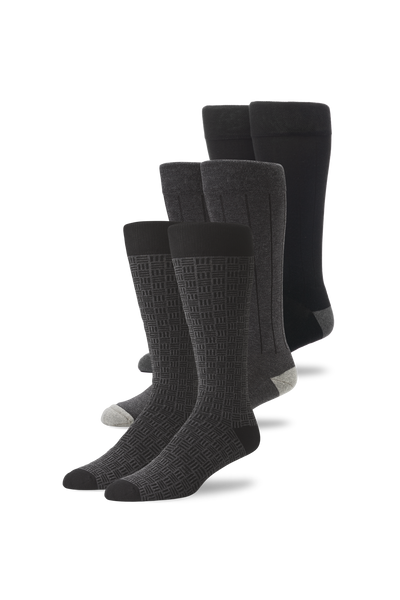 Front view of 3-Pack SILVER Extended Crew Dress Sock in Happy Hour