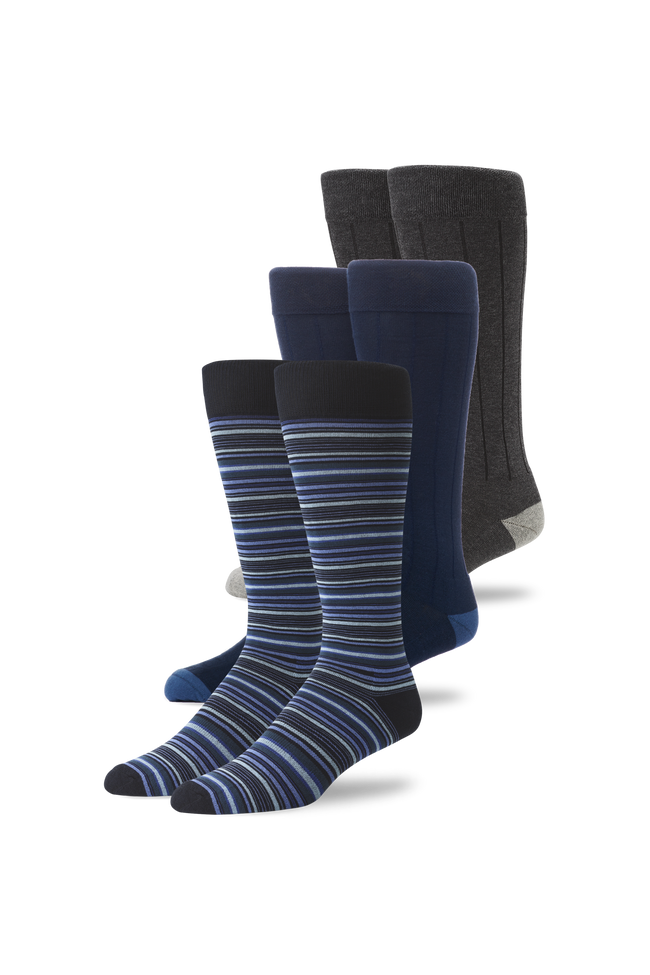 Front view of 3-Pack SILVER Extended Crew Dress Sock in Wedding Season