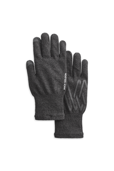 Charcoal Heather | Front view pair of swipe gloves from above showing Mack Weldon logo pattern