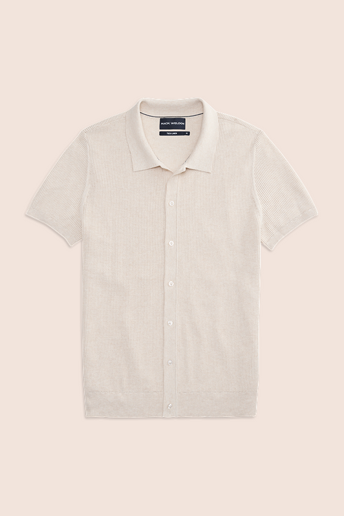 Front laydown of Tech Linen Button Up Sweater Polo