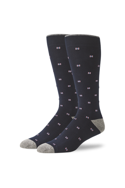 Front view of Silver Extended Crew. DressSock in Night Sky Grey-Heather-Foulard