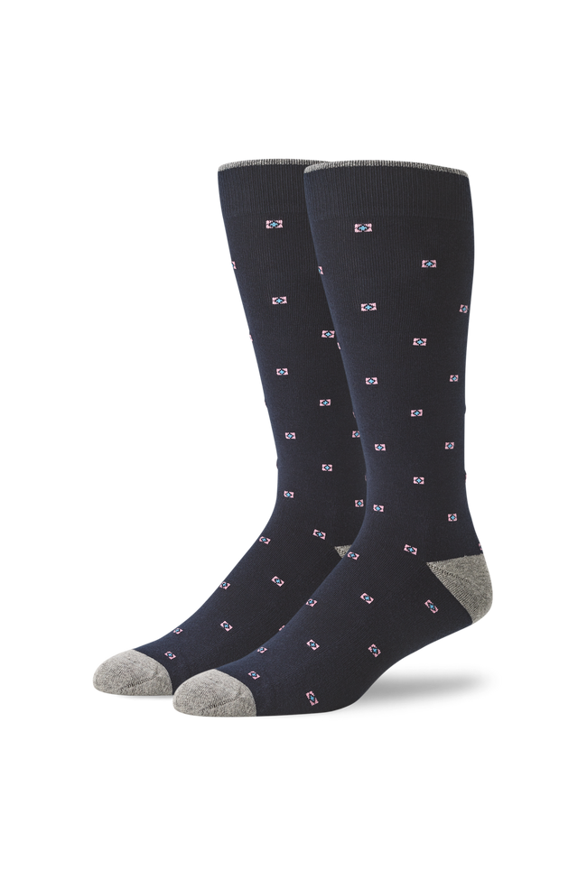 Front view of Silver Extended Crew. DressSock in Night Sky Grey-Heather-Foulard